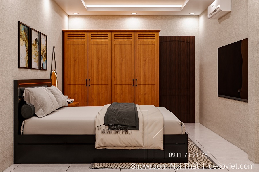 không gian phòng ngủ nhà phố 4 phòng ngủ với tủ gỗ sang trọng
