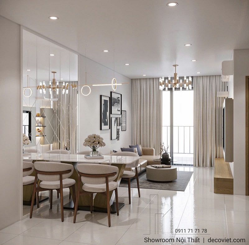 Khu vực bàn ăn căn hộ EastMark City bố trí liền phòng khách