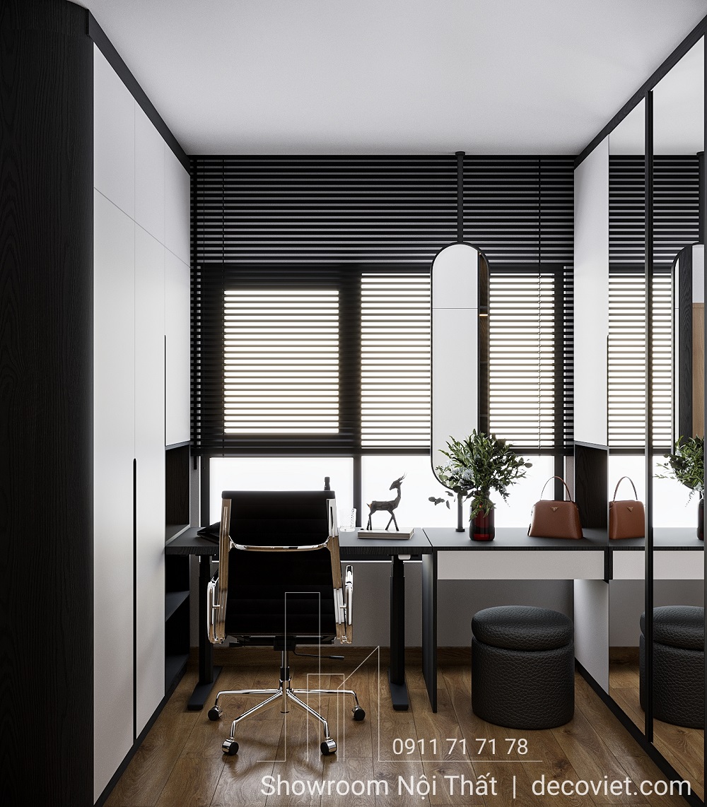 thiết kế nội thất phòng thay đồ kết hợp phòng làm việc hiện đại