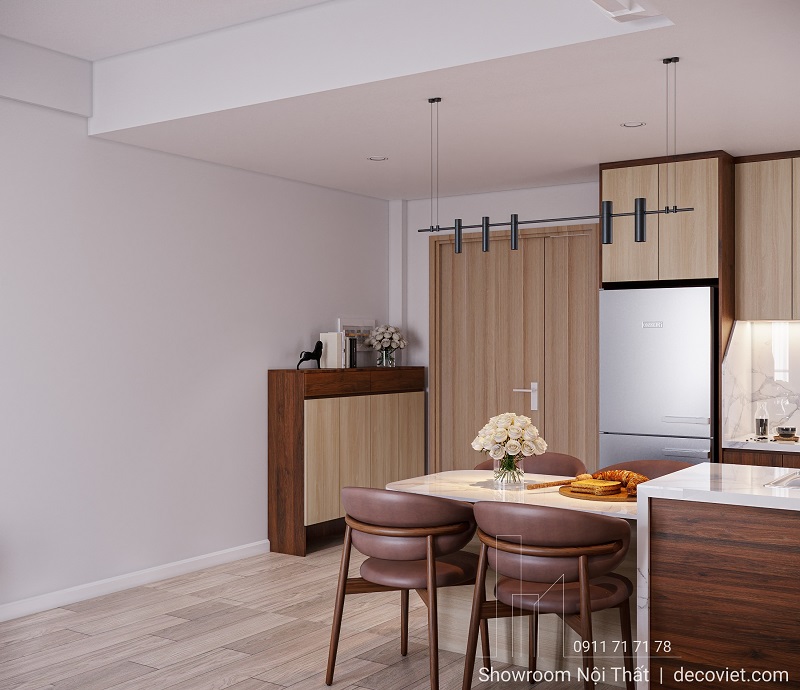 Khu vực tủ giày gọn gàng cạnh bàn ăn căn hộ Lumiere Boulevard.