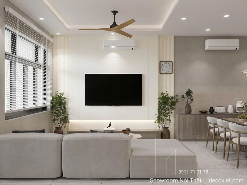 bố trí kệ tivi phòng khách nhà phố hiện đại