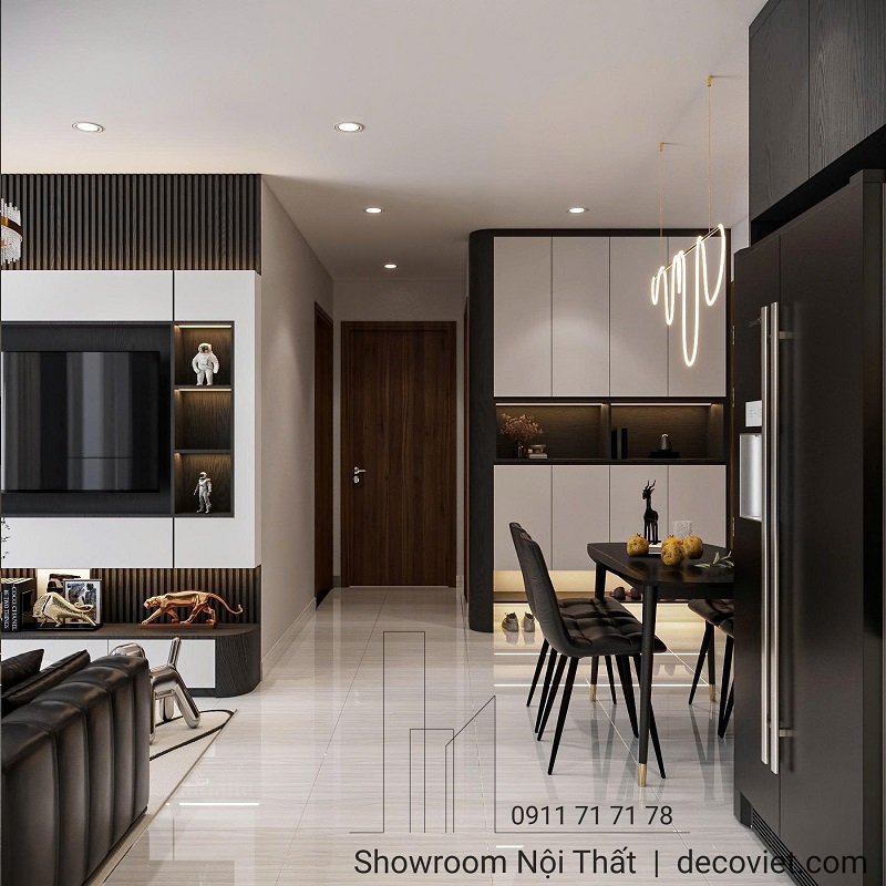 Bàn ăn4 ghế liền bếp trong không gian mở của căn hộ chung cư