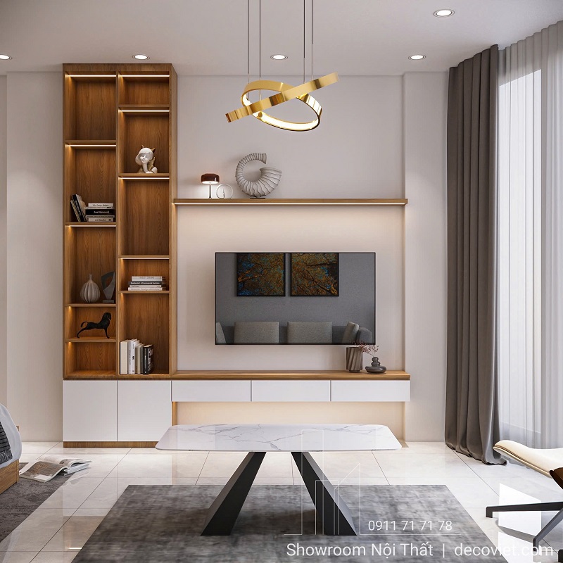 Nội thất căn hộ cho thuê phong cách tối giản, sử dụng gỗ công nghiệp