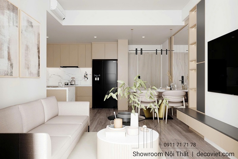 phòng khách và bếp được kết nối mở tạo cảm giác thông thoáng, liền mạch