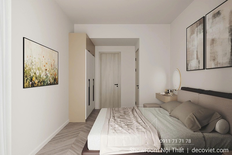 Giường ngủ kiểu dáng bọc nệm êm ái, phần đầu giường thiết kế liền khối với tựa lưng cao