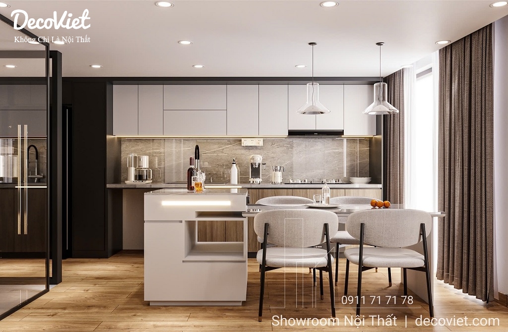 thiết kế nội thất phòng khách liền kề bếp hiện đại