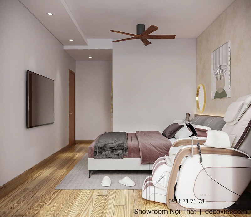 Nội thất phòng ngủ chính căn hộ 2PN ấm áp và thư giãn