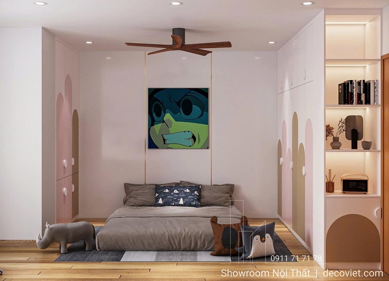 Thiết kế phòng ngủ trẻ em chung cư 2PN với giường thấp an toàn