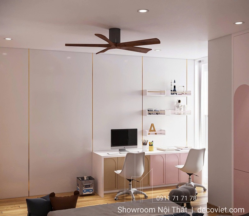 Thiết kế góc học tập cạnh cửa sổ cho phòng trẻ em chung cư