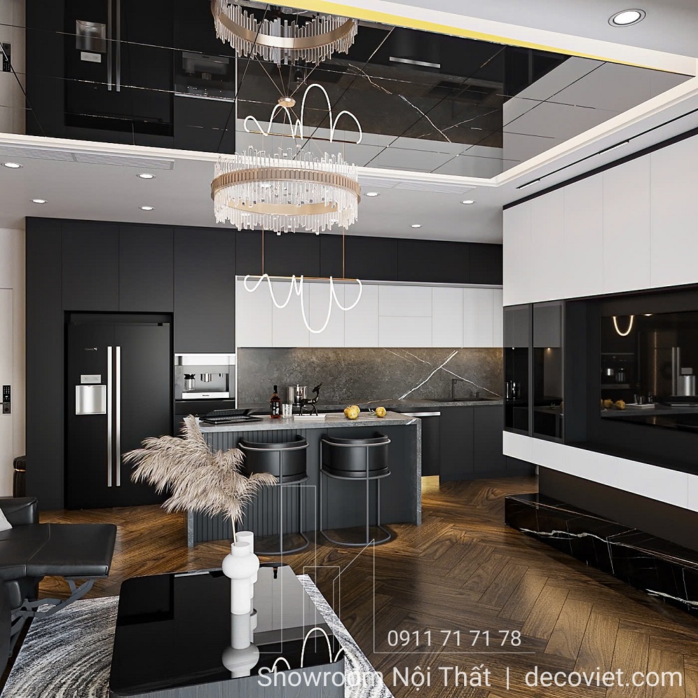 thiết kế không gian mở phòng khách - bếp chung cư phú tài