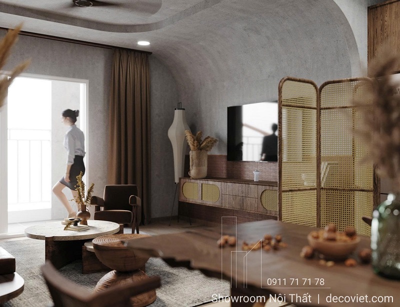 Không gian phòng khách chung cư 2 phòng ngủ sang trọng