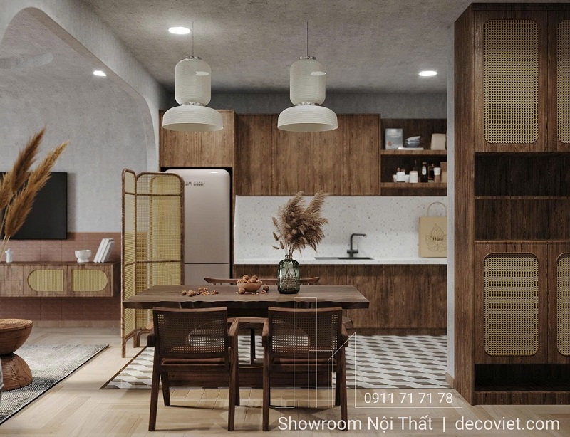 Thiết kế tủ bếp gỗ công nghiệp đẹp cho chung cư 2PN tại Bình Dương