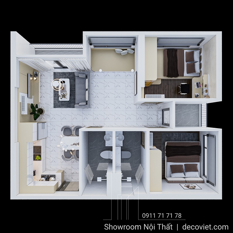 bàn thiết kế 3D toàn bộ không gian sống 2pn tại quận 9