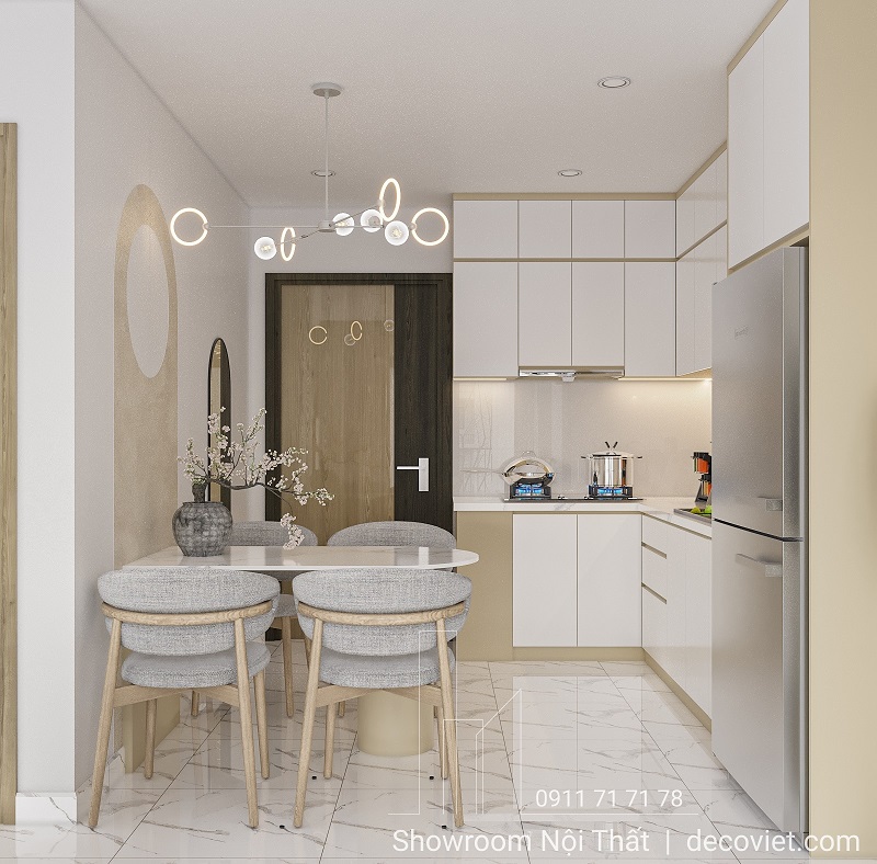 không gian phòng bếp được bố trí nội thất thông minh tiết kiệm diện tích