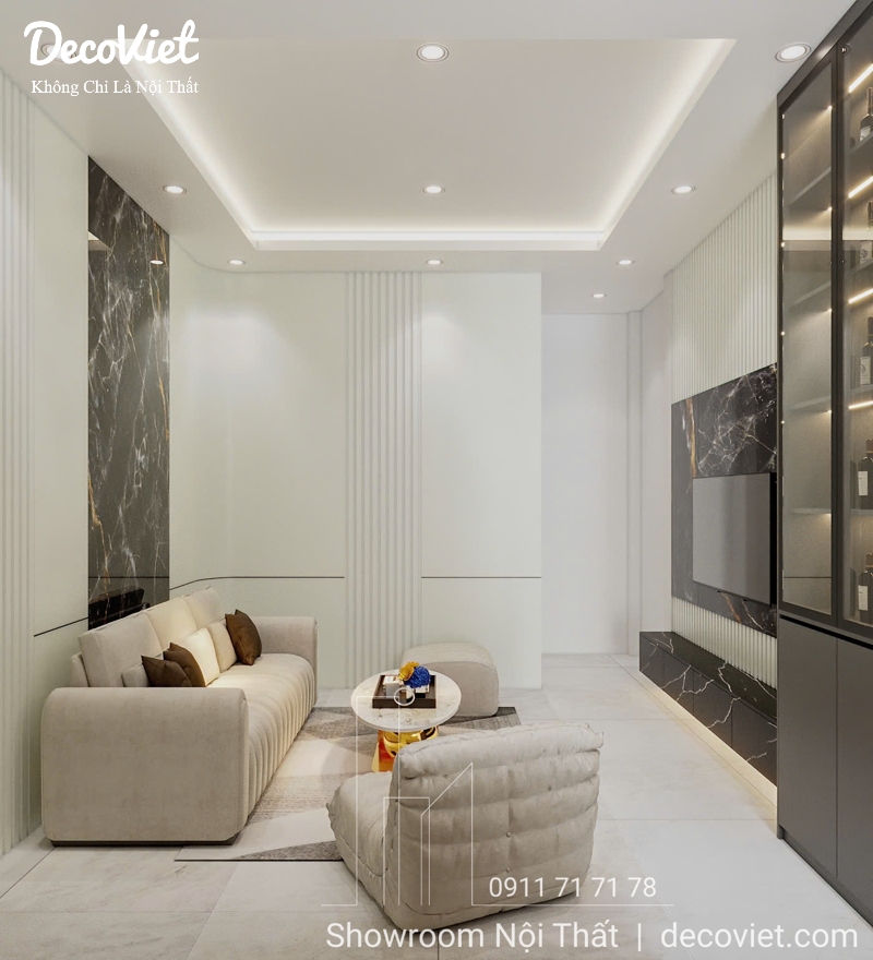 thiết kế nội thất phòng khách nhà phố 3pn tại tân phú