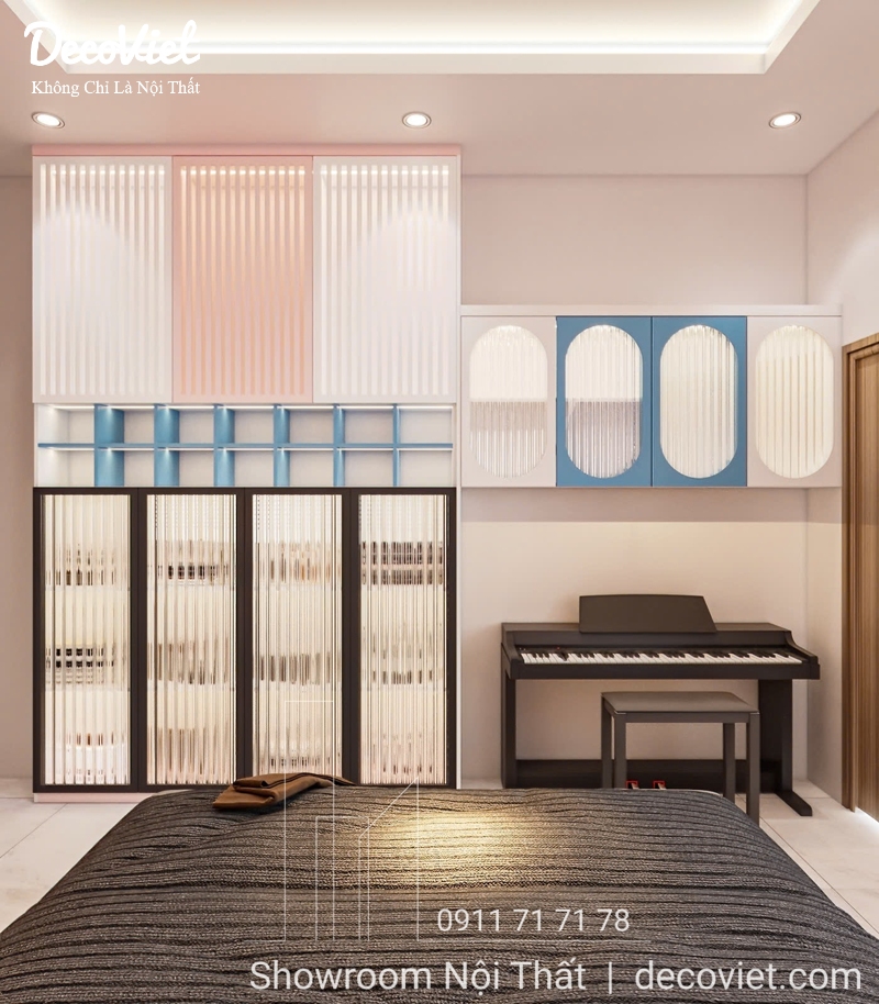 thiết kế nội thất phòng ngủ màu hồng cho bé