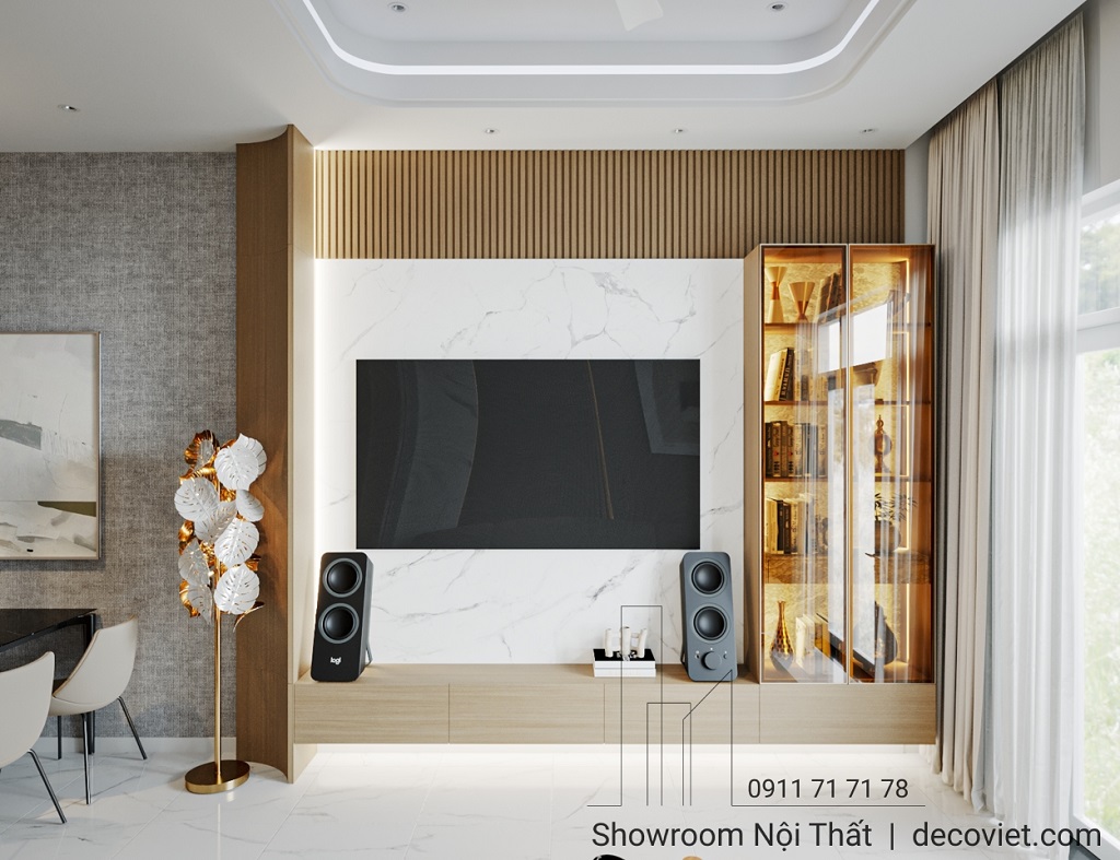 thiết kế kệ tivi kết hợp tủ trang trí