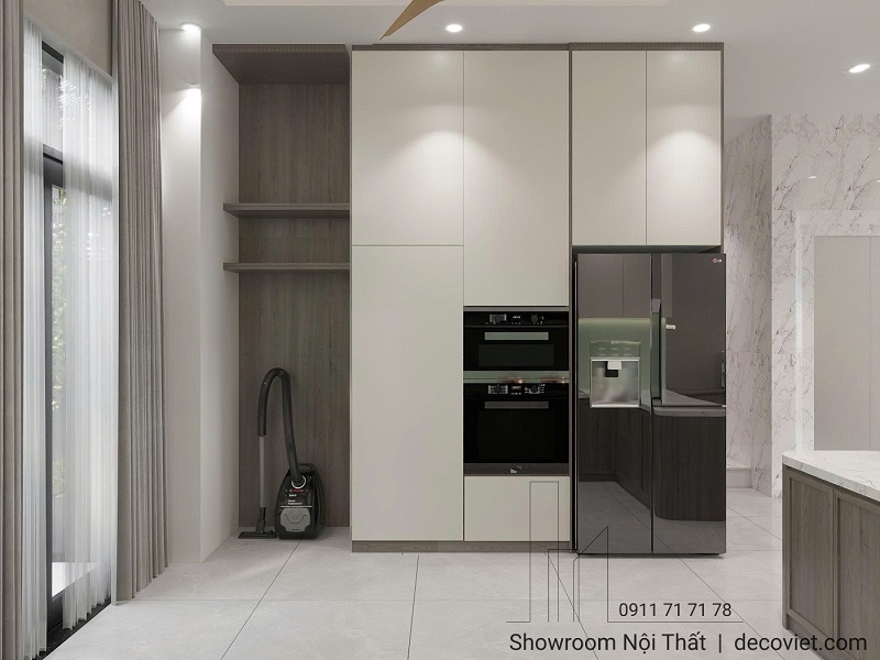 không gian bếp nhà phố thông thoáng tiện nghi, đầy đủ công năng