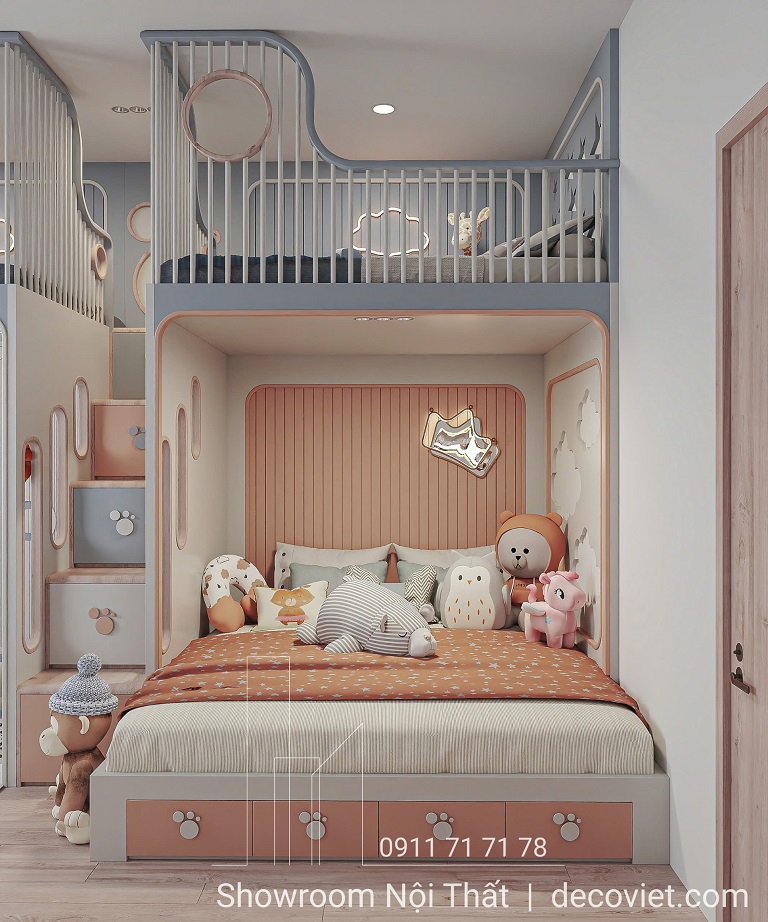 thiết kế phòng ngủ cho 2 bé