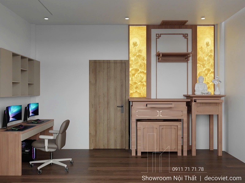 Phòng thờ nhà phố trang nghiêm, thiết kế hợp phong thủy và ấm cúng