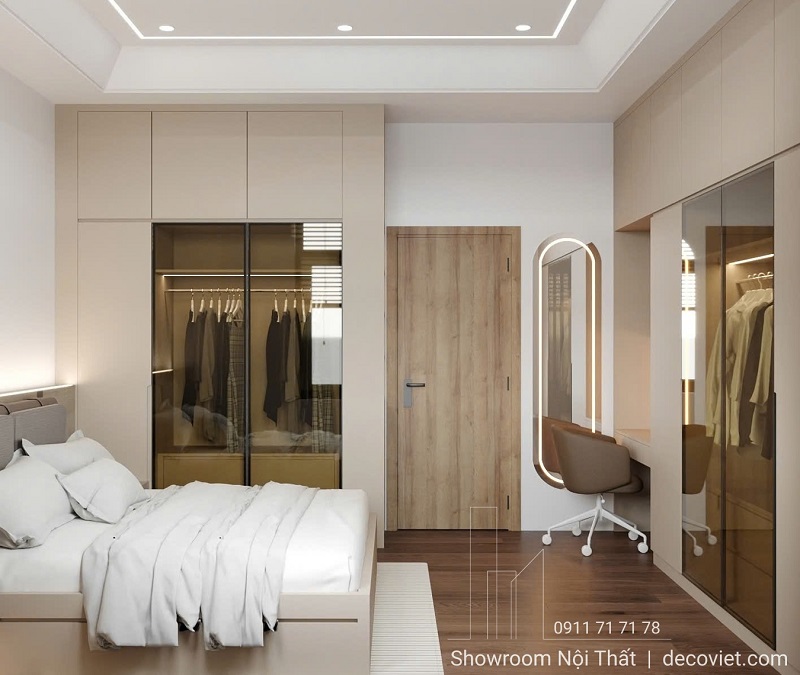 Bàn trang điểm liền tủ gương led hiện đại trong phòng ngủ master Nhà Decor