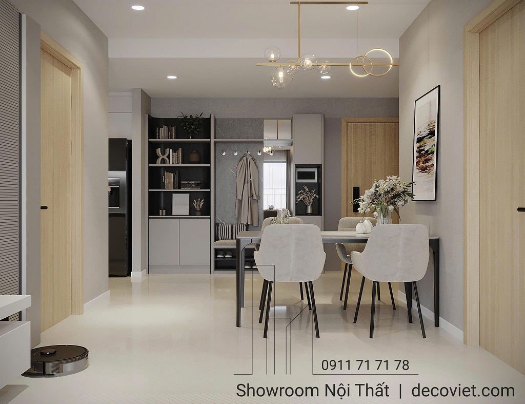 Không gian bàn ăn ấm cúng, mang đậm dấu ấn thẩm mỹ trong thiết kế nội thất căn hộ The Glory Bình Dương.