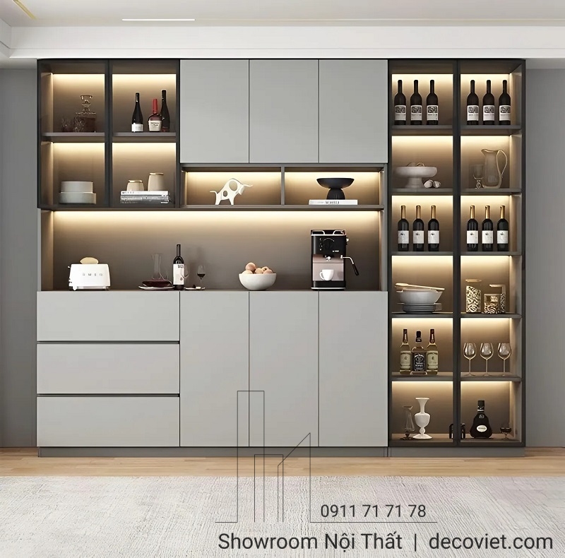 mẫu tủ rượu gỗ kết hợp cánh kính hiện đại