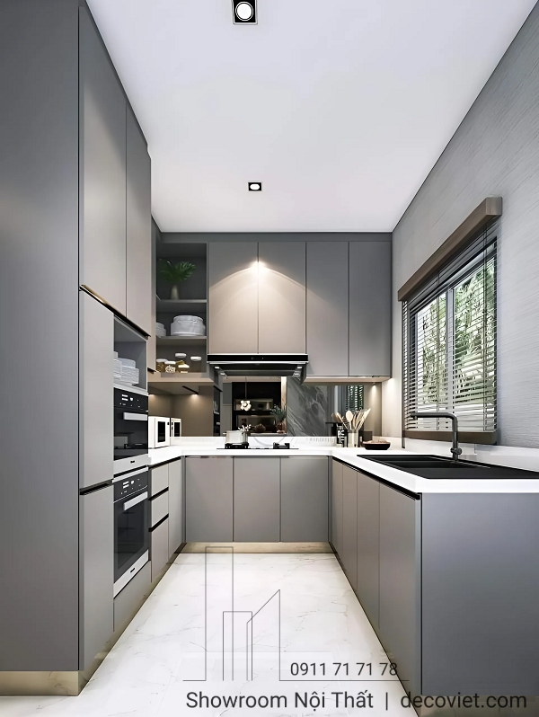 tủ bếp gỗ chữ U đẹp hiện đại