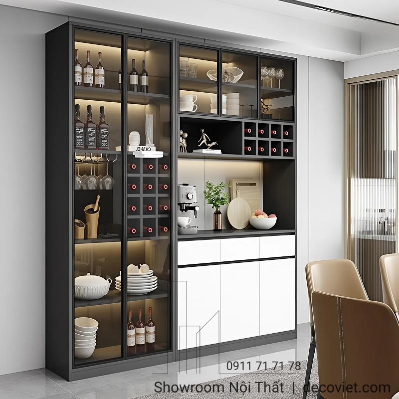 Không gian sống đẳng cấp hơn với tủ rượu gỗ công nghiệp bền đẹp.