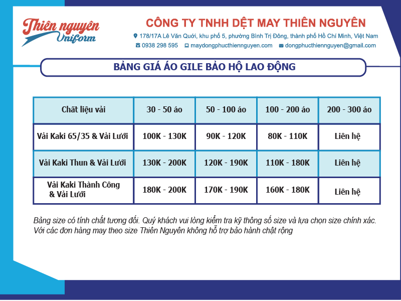 Bảng giá áo gile bảo hộ lao động