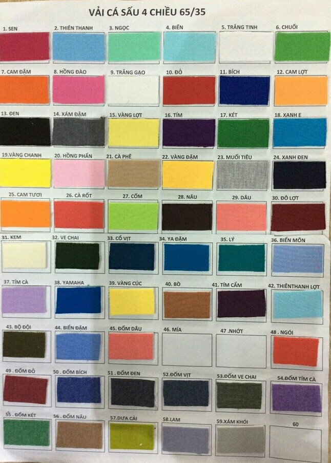bảng màu vải 65 35