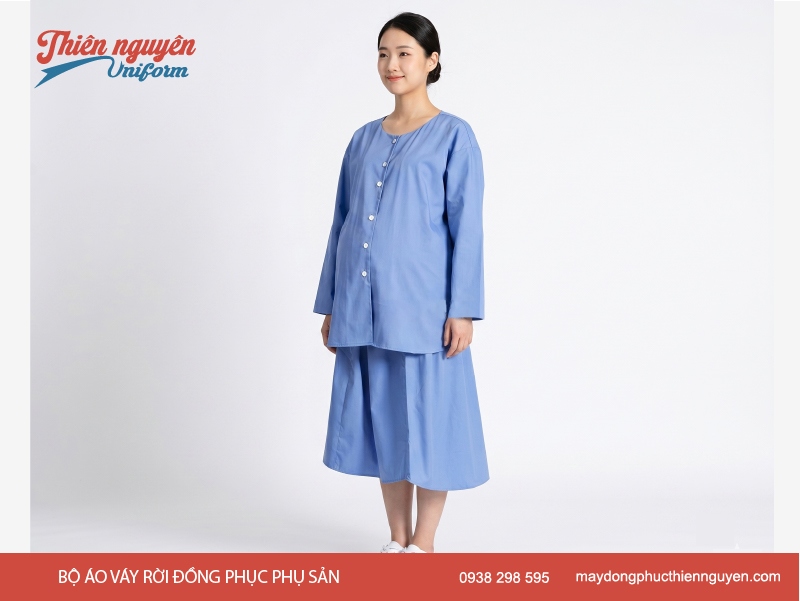 Bộ váy áo rời đồng phục phụ sản thăm khám tại bệnh viện