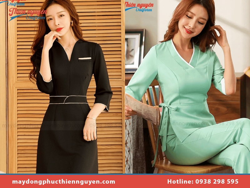 Đồng phục spa đơn giản kiểu áo dài và quần