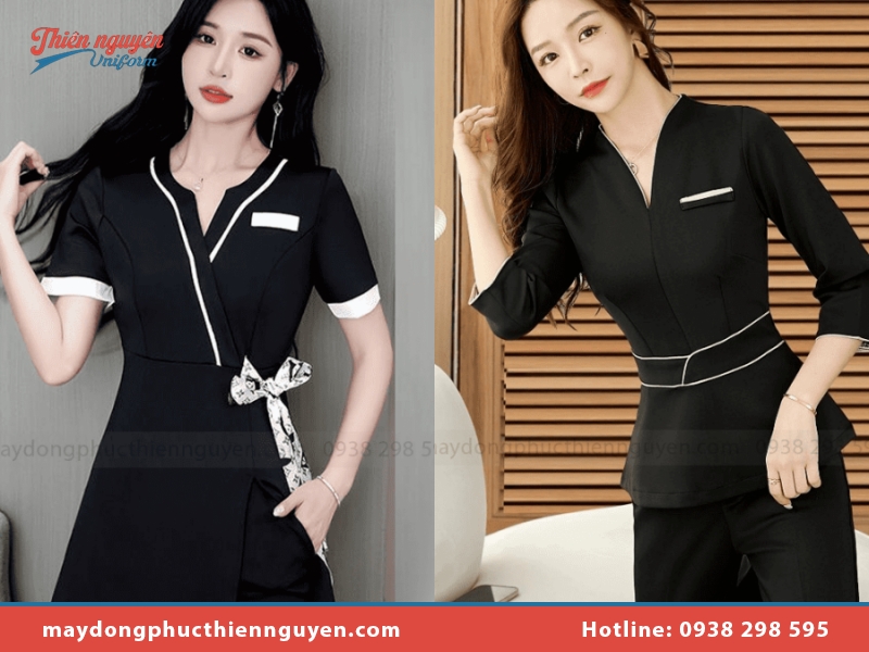 Đặt may đồng phục spa màu đen chất lượng