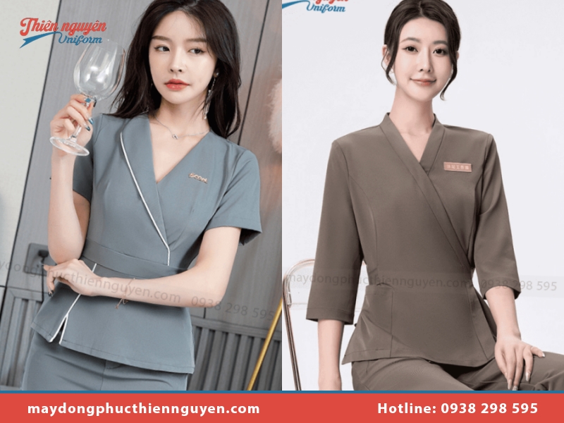 Kết hợp phụ kiện với đồng phục spa màu xám