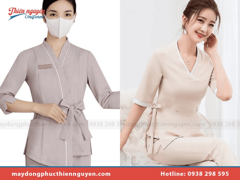 Đặt may đồng phục spa màu xám chất lượng