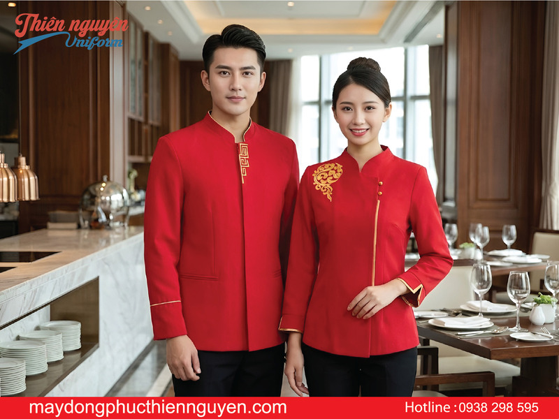 Mẫu đồng phục nhân viên nhà hàng Trung màu đỏ