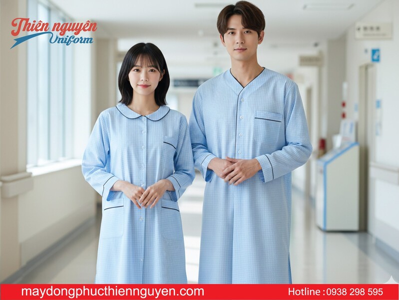 Mẫu đồng phục bệnh nhân nam nữ màu xanh
