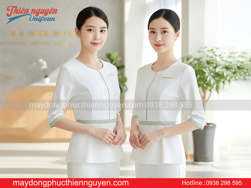 Mẫu đồng phục nhân viên spa màu trắng tại Cần Thơ - Thiên Nguyên Uniform
