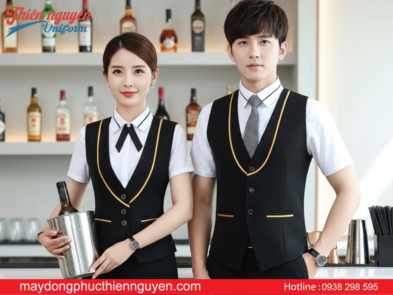 mẫu đồng phục pha chế bartender gồm áo sơ mi và áo gile bên ngoài