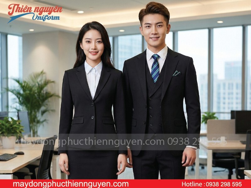 Mẫu đồng phục vest nhân viê Ngân Hàng màu đen - Thiên Nguyên Uniform