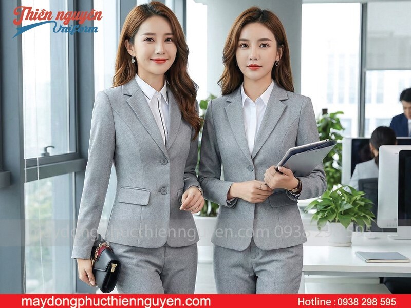 mẫu đồng phục vest nữ màu xám- Thiên Nguyên Uniform