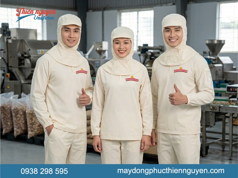 Bộ trang phục bảo hộ công nhân chế biến thực phẩm công ty Hoàng Sơn Food