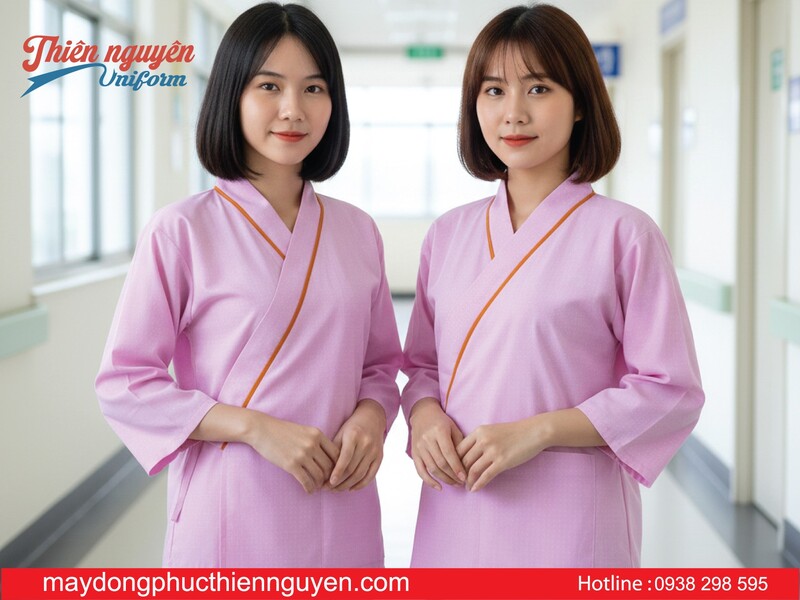 mẫu áo choàng đồng phục bệnh nhận nữ đẹp