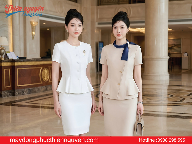 mẫu đồng phục quản lý spa cao cấp áo peplum chân váy bút chì