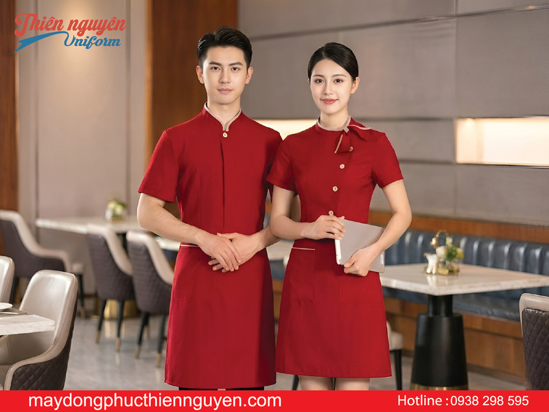 Mẫu áo đồng phục phục vụ nhà hàng màu đỏ nổi bật