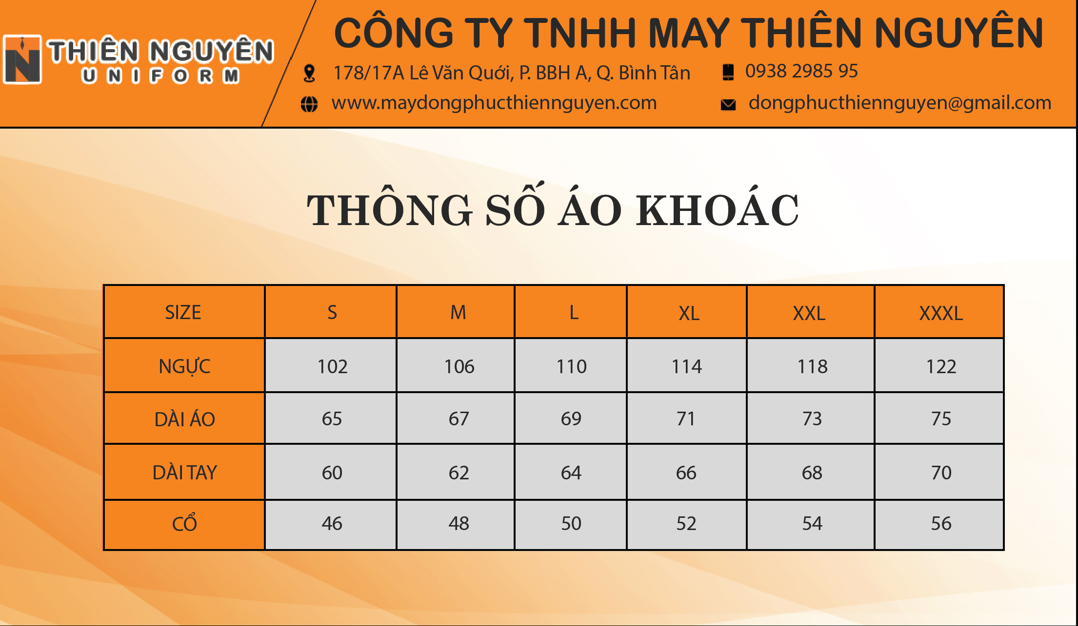 Thông số áo gió - áo khoác 