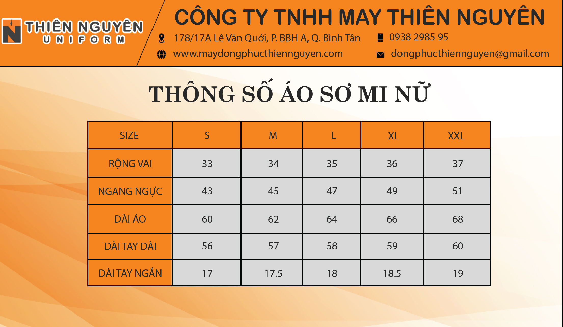 thông số áo sơ mi nữ 