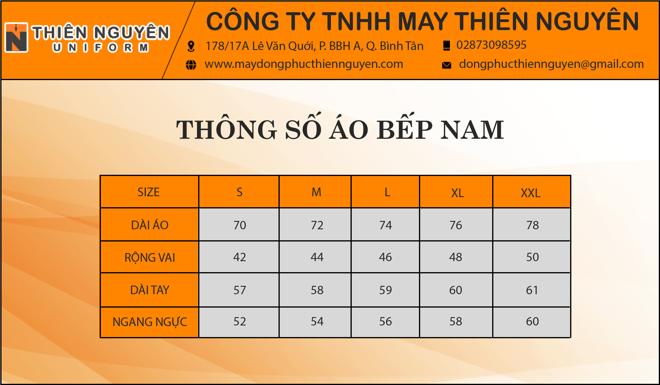 Thông số đồng phục bếp nam
