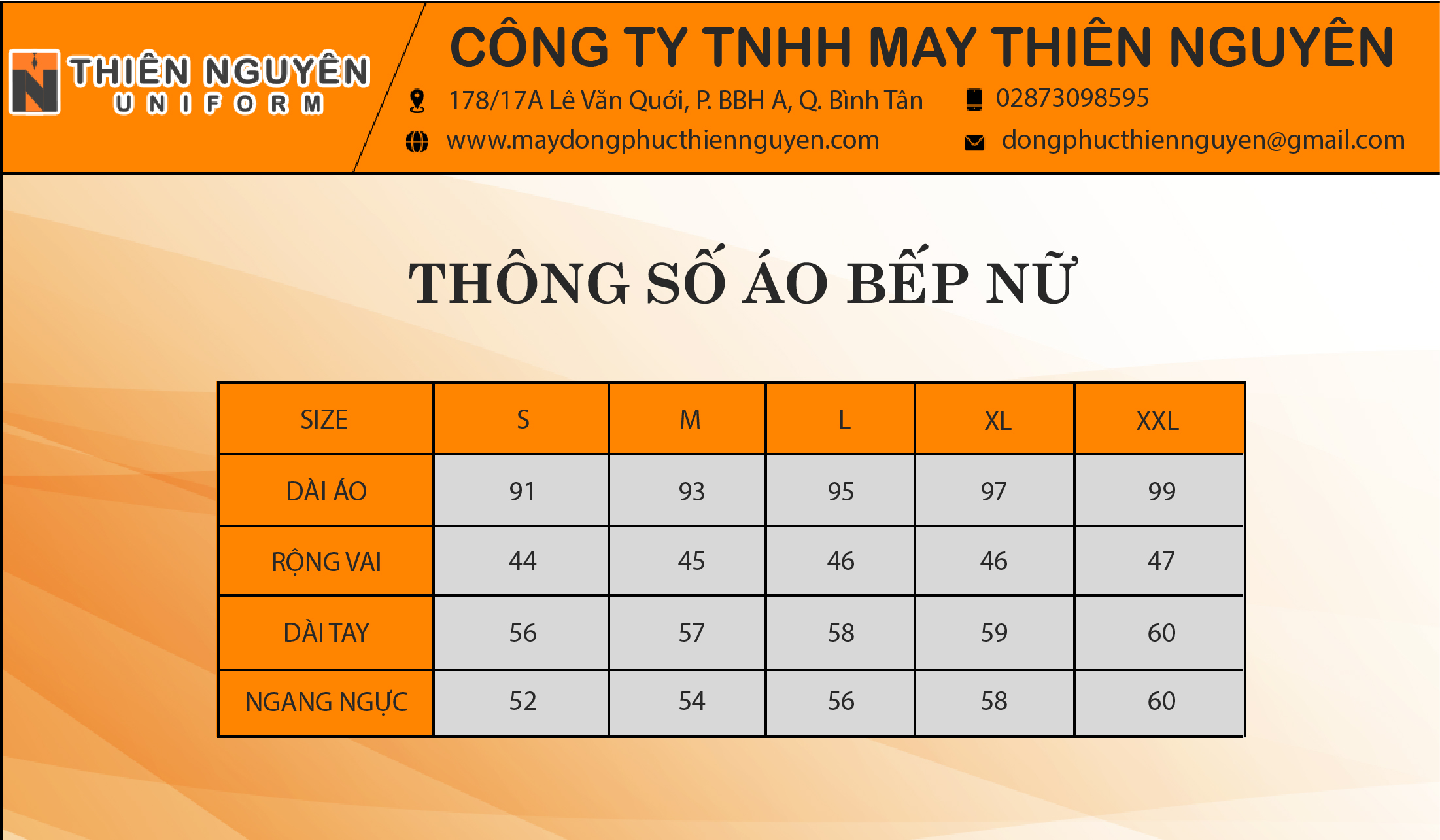 Thông số đồng phục bếp nữ